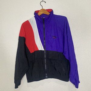 Vtg 90s Reebok Color Block Windbreaker Jacket Purple Black Red M Y2K